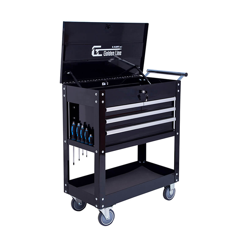 Chariot à outils en métal noir à 3 tiroirs GL304