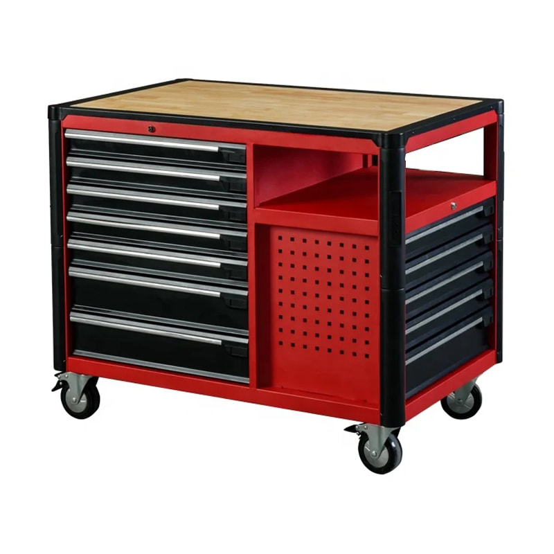 GL3412XXL Armoire de rangement pour outils de garage multifonctionnelle extra-large à 12 tiroirs avec plateau en chêne