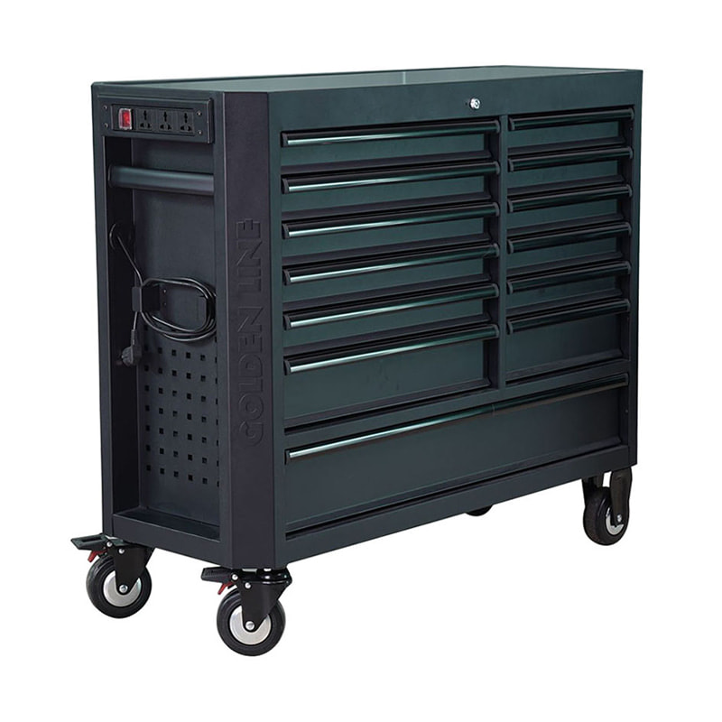 GL3613XL Établi d'armoire à roulettes de rangement d'outils de garage en métal noir avec 13 tiroirs