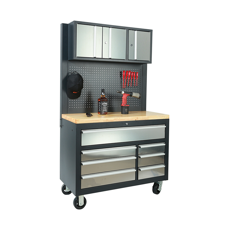 Coffre mobile gris d'armoire à outils GLG3000 avec tiroirs et armoire murale pour garage