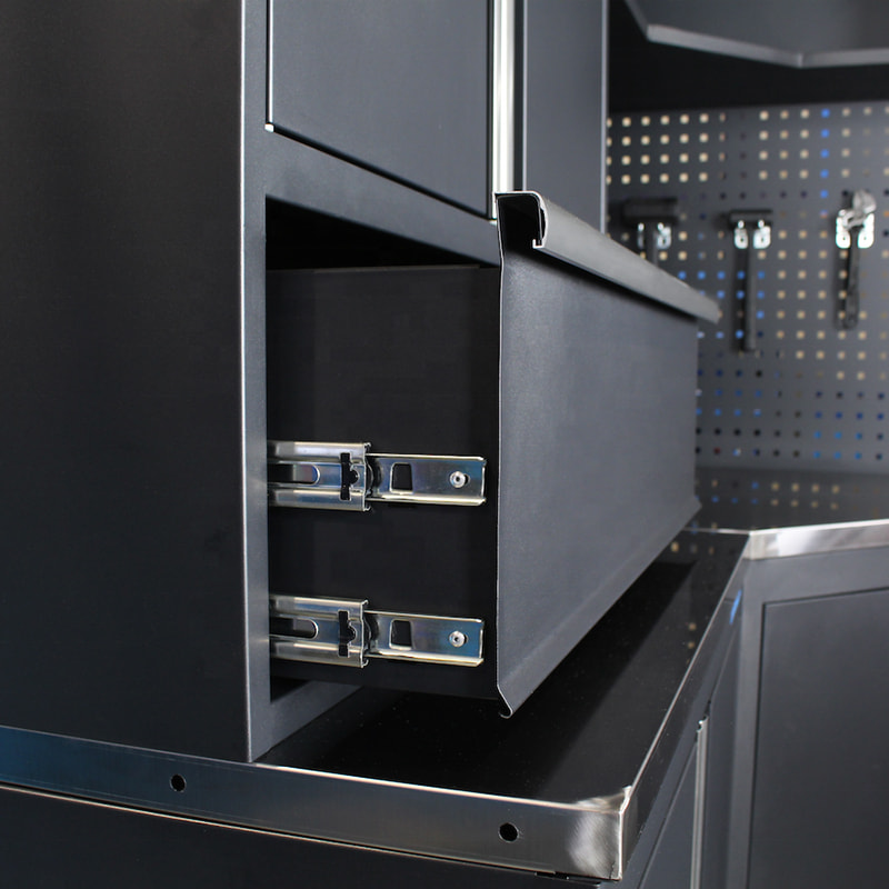 Établi modulaire en acier de rangement pour garage GLG7000C avec armoire à outils d'angle et boîte à outils en métal rouge
