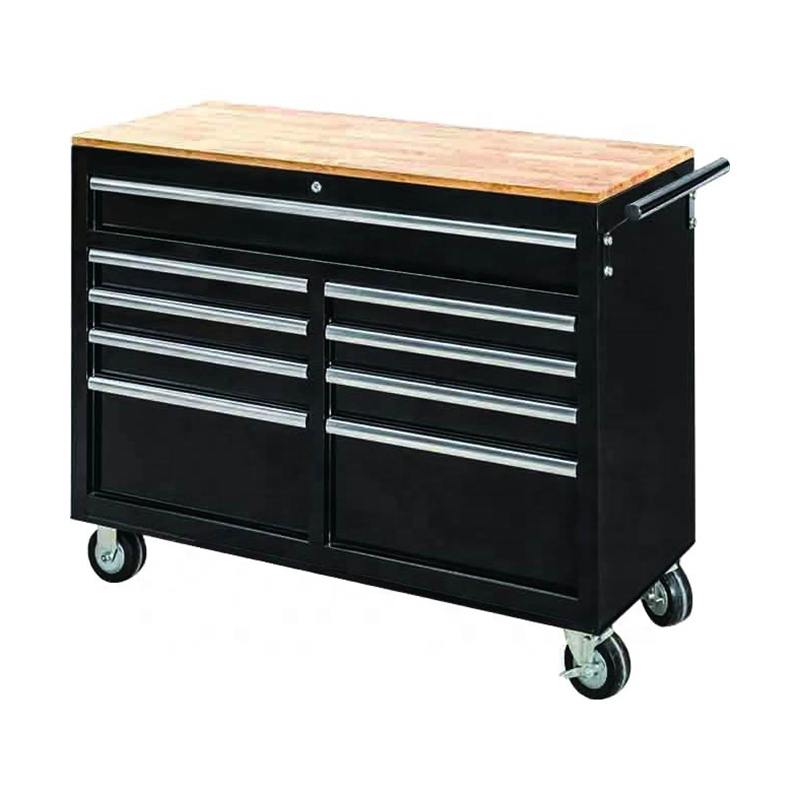 GL4009 Établi de rangement pour outils en métal noir, 46 pouces, 9 tiroirs, armoire à roulettes, 46 pouces