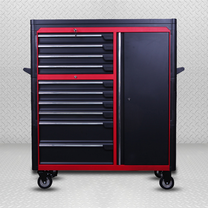 GL3410XXL Armoire à roulettes à 10 tiroirs avec 1 porte, armoire de rangement d'outils, trou latéral pour crochets suspendus