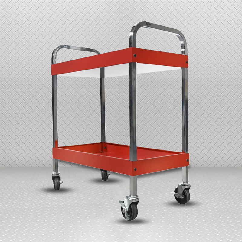 Chariot à outils en métal rouge à deux couches GL303