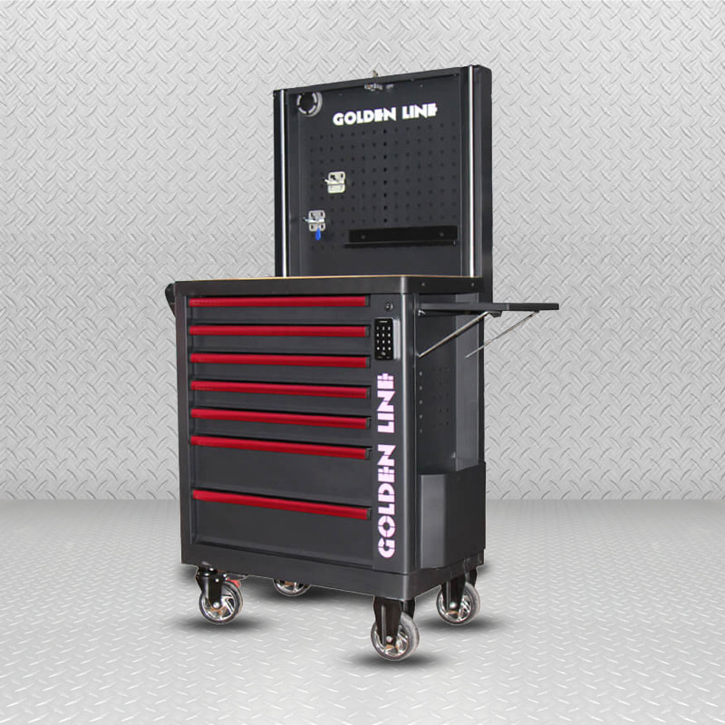 Chariot à outils pour armoire à outils à serrure numérique GL3307-SS, avec plateau latéral et haut-parleur Bluetooth