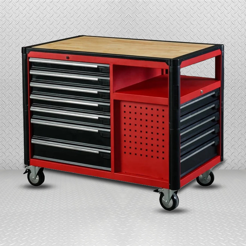 GL3412XXL Armoire de rangement pour outils de garage multifonctionnelle extra-large à 12 tiroirs avec plateau en chêne