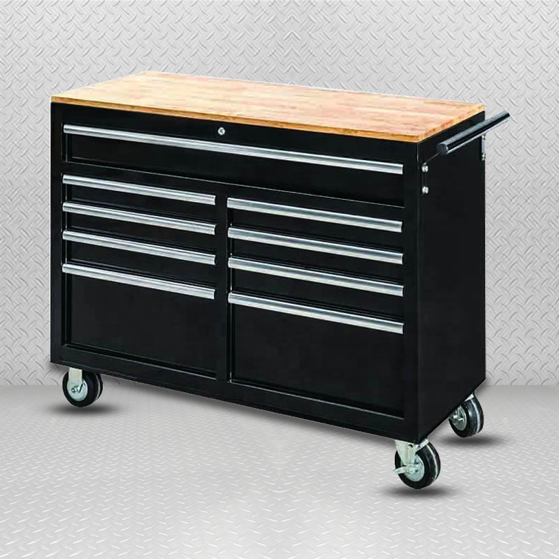 GL4009 Établi de rangement pour outils en métal noir, 46 pouces, 9 tiroirs, armoire à roulettes, 46 pouces