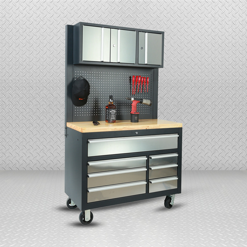 Coffre mobile gris d'armoire à outils GLG3000 avec tiroirs et armoire murale pour garage