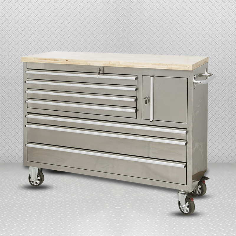 GLS5608 Établi en acier inoxydable à 8 tiroirs pour outils de soudage avec dessus en bois