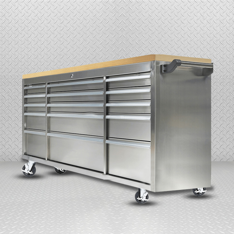 GLS7015 Chariot à outils robuste en acier inoxydable à 15 tiroirs, chariot de soudage, poignée de très grande taille verrouillable