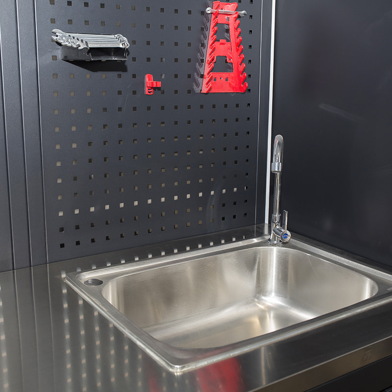 GLG6000A PRO Atelier approfondi avec établi en acier inoxydable de 690 mm de profondeur, armoires à outils de garage, rangement