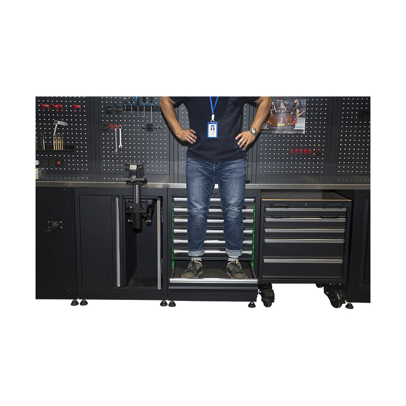 GLG6000A PRO Atelier approfondi avec établi en acier inoxydable de 690 mm de profondeur, armoires à outils de garage, rangement